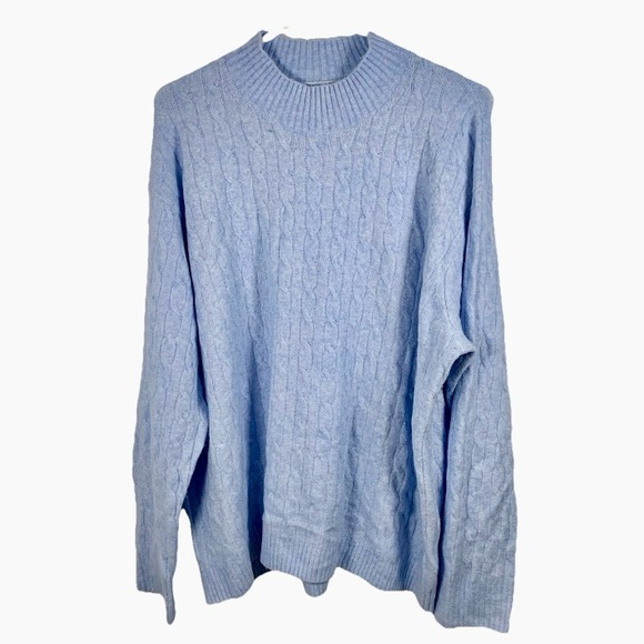 J Crew Sweater Cable Knit Women 3XL Extra Soft Mock Neck Powder Blue Cozy - Picture 1 of 12